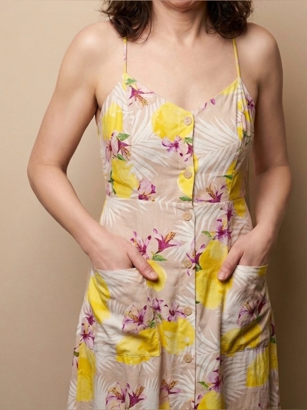 Lemon Floral Midi Linen Blend Dress - Picture 4 of 13